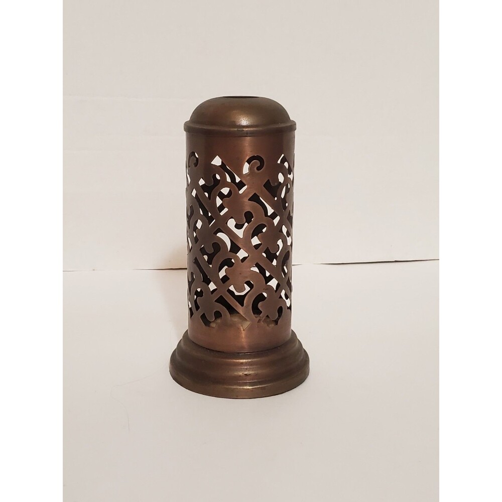Pier 1 Pierced Metal Hinged Lantern Reed Diffuser Holder 7” Copper Toned Vtg